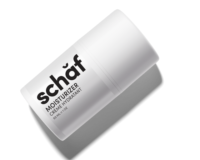The Best Moisturizer for Mature Skin by schâf in a sleek white container.