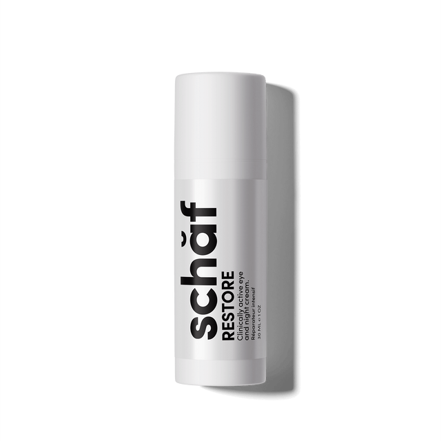 scháf RESTORE cream bottle for skincare focused on aging gracefully, supporting the theme of how to age like a pro.