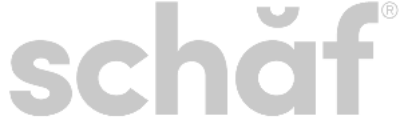 Gray 'schaef' logo on a white background