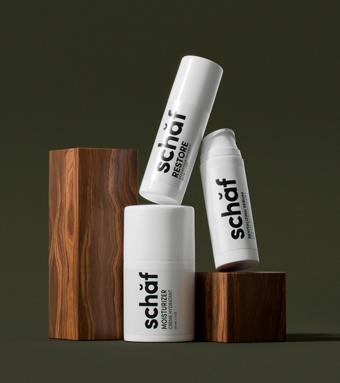 schaf skincare grouping with wood blocks